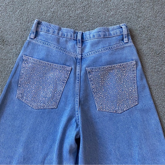 Topshop wide leg MOTO sequin rhinestone Jean - Picture 6 of 7